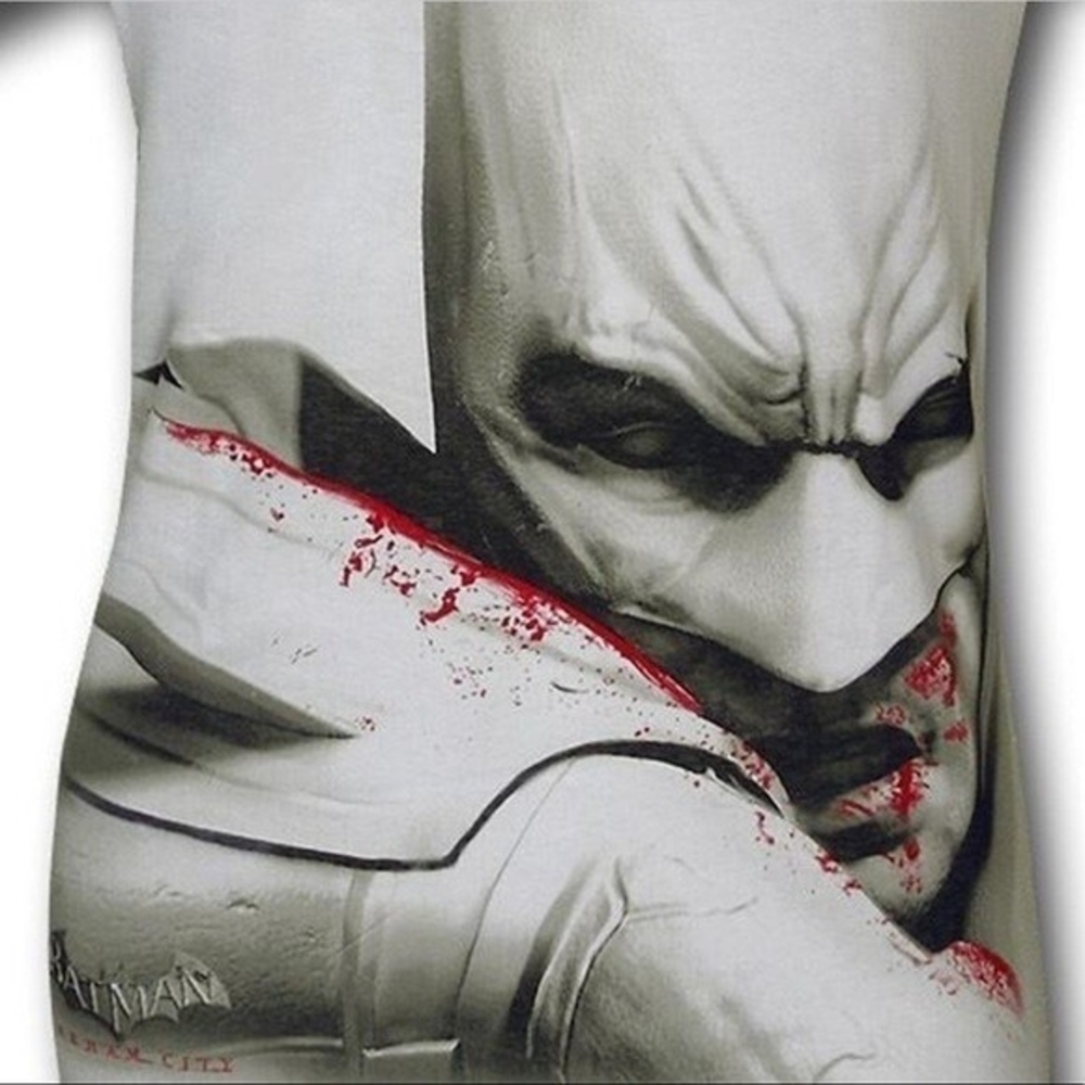 BATMAN Arkham City Graphic T-Shirt Cotton White Men’s XL Superhero Tee NIB